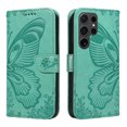 thumbnail image 2 of Compatible With Samsung Galaxy S25 Ultra Wallet Phone Case,Embossed Butterfly Designing,With Wrist Strap,Card Slots,Kickstand,PU Leather Flip Shockproof Anti-fall Phone Case Cover,Green, 2 of 9