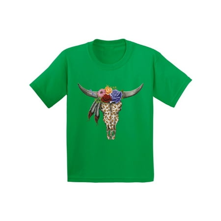 Awkward Styles Cow Skull Tshirt for Kids Floral Cow Skull T Shirt Sugar Skull Youth Shirt Day of the Dead Outfit Dia de los Muertos Gifts for Kids Floral Bull Skull Tshirt Bull Skull Flowers Shirt