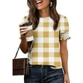 thumbnail image 5 of Enridrech Womens Plaid Shirt Comfort Casual Loose Crew Neck Tees Top Ruffle Short Sleeve Tee Shirts Tops for Women, 5 of 6