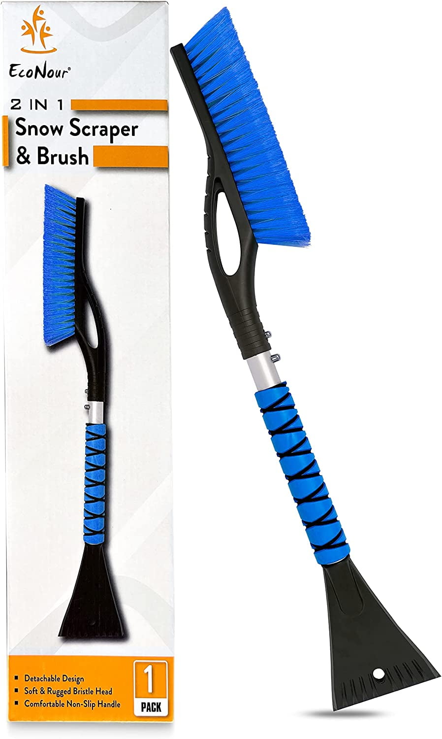 EcoNour 27" Car Windshield Snow Scraper and Brush (Blue) ScratchFree