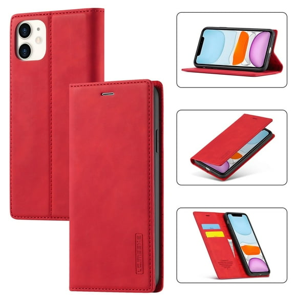 LC.IMEEKE Leather For iPhone 11 Case, Flip Wallet Leather Case with Card Holder Magnetic Closure Shockproof Kickstand Protective Phone Cases Cover For iPhone 11,Red,For iPhone 11