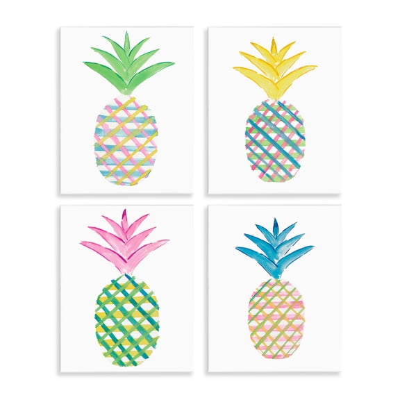 Stupell Industries Plaid Patterned Pineapples Food & Beverage Painting Unframed Art Print Wall Art, 11 x 14, Set of 4