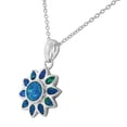 thumbnail image 2 of 925 Sterling Silver Blue Turquoise-Tone Simulated Opal Flower Floral Womens Pendant Necklace, 2 of 4