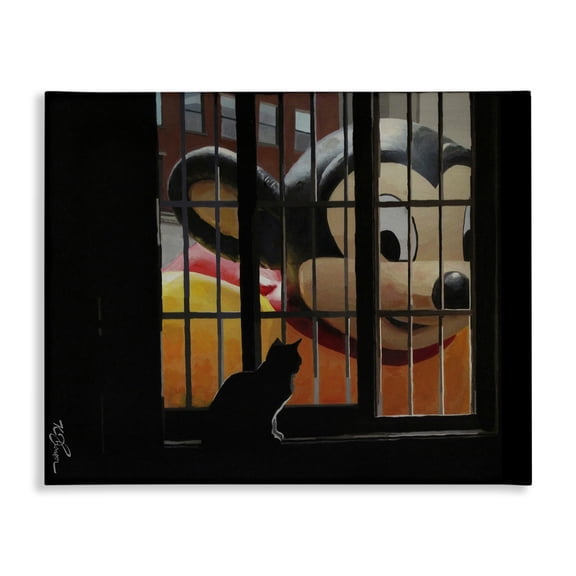 Stupell Industries Mouse Character Peering at Cat Animals Painting Wrapped Canvas Canvas Art Print Wall Art, 20 x 16