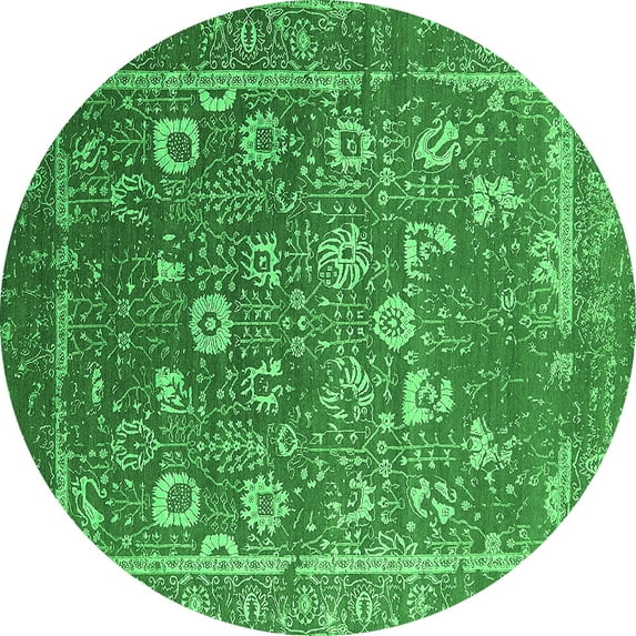 Ahgly Company Indoor Round Oriental Green Industrial Area Rugs, 7' Round