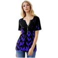 thumbnail image 5 of HAPIMO Women' Plus Size Elegant Blouses V-Neck Tees Casual Loose Flowy Fashion Clothes Summer Tops for Women Flower Print Tops Dressy Tunic Purple M, 5 of 9
