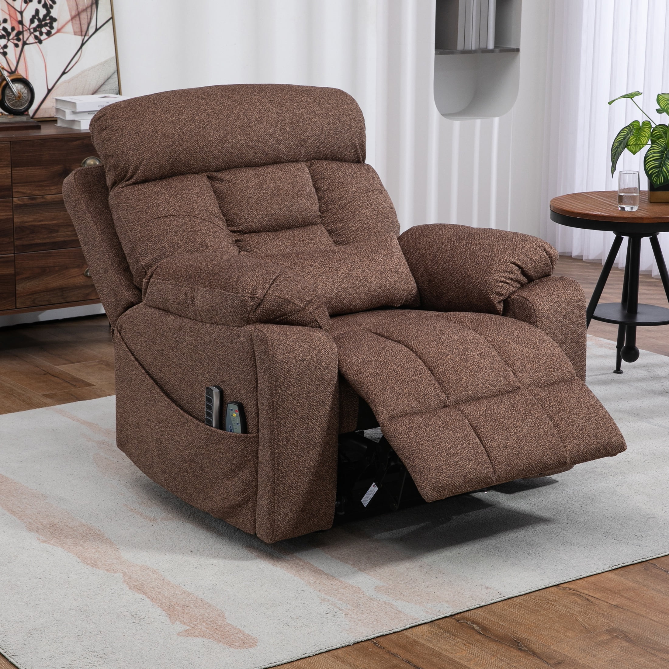 SYNGAR Power Lift Recliner Chair for the Elderly, Oversized Recliner with Massage and Heat, 2 Hidden Cup Holders, Side Pockets, 26" Width of Seat, 4 Motor, Reclining Chair, Brown