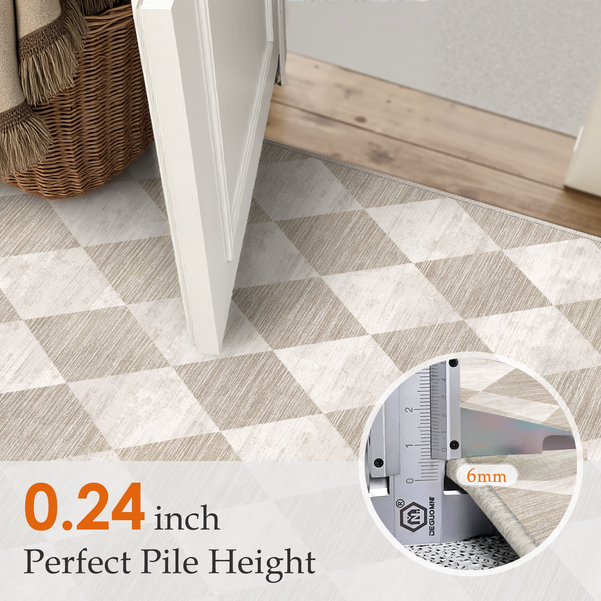 BERTHMEER 8'x10' Area Rugs for Living Room Modern Rhombus Checkered Rug Dining Room Bedroom Kitchen Non Slip Washable Farmhouse Office Geometric Contemporary Rugs Carpets,Beige