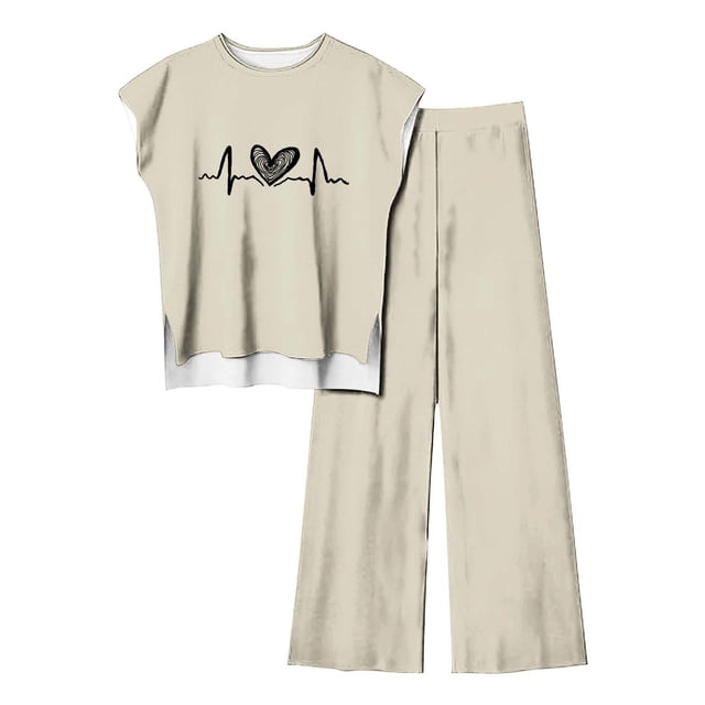 Pantalones Casuales sin Mangas Impresos con Cuello Redondo Conjunto Superior, Pantalones Ligeros Mujeres para Primavera Verano
