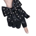 thumbnail image 5 of Fashion Street Dance PU Material Imitation Leather Rivet Dancing Gloves Women Gloves Half Finger Gloves Big Bow BLACK, 5 of 8