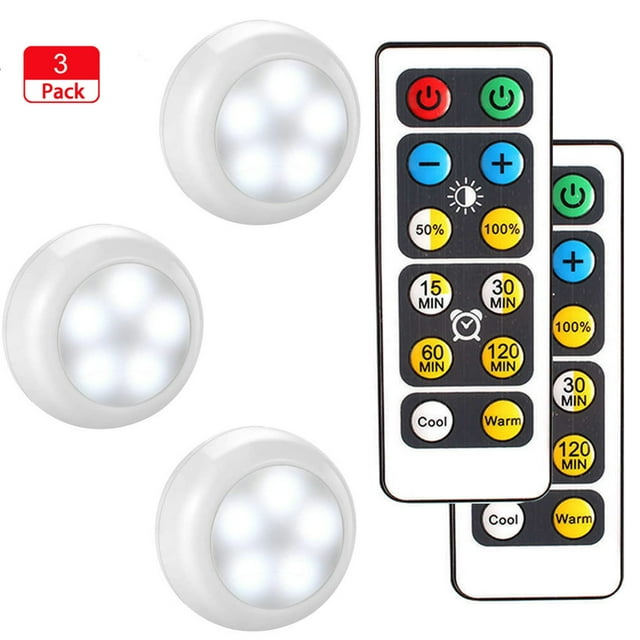 Puck Lights with Remote, TEYJRY Wireless Led Puck Lights Battery Operated, Led Puck Lights with Remote Control, Led Under Cabinet Lighting, Dimmable Closet Light Battery Powered (3 Pack)