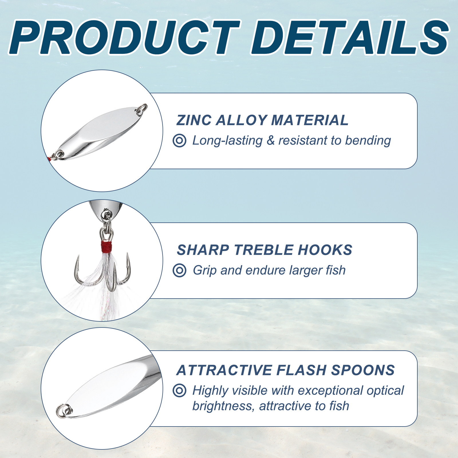 Uxcell Fishing Spoons Lures, Metal Saltwater Treble Trout Lures Jigging Spoon with Treble Hooks Spinner Baits 6 Pcs & 1.5oz & Silver - Fitting for (Freshwater/Salmon/Bass/Trout)
