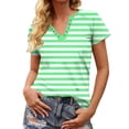thumbnail image 6 of Htigea Womens Striped Henley Shirts Short Sleeve V-Neck Tunic Tops Soft Comfy Everyday Tee Summer Casual T-Shirt Green XL, 6 of 6
