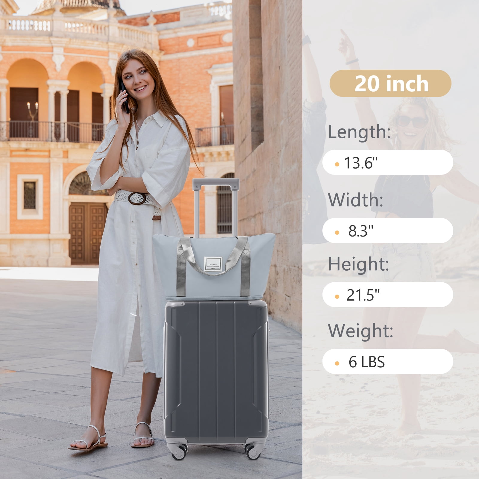 Euroco 20" Carry On Luggage Set 3 Piece,ABS Hardshell Lightweight Suitcase with Spinner Wheels & TSA Lock,Airline Approved Suitcase set for Weedend Getaways,Business Travel,Cool Gray