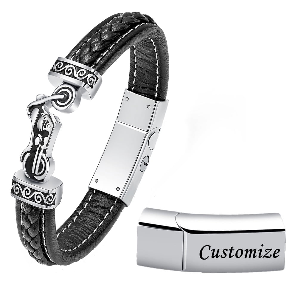 Motorcycle Leather Urn Bracelet for Ashes for Men Stainless Steel Cremation Jewelry Keepsake Memorial Cuff Wristband Urn Bangle