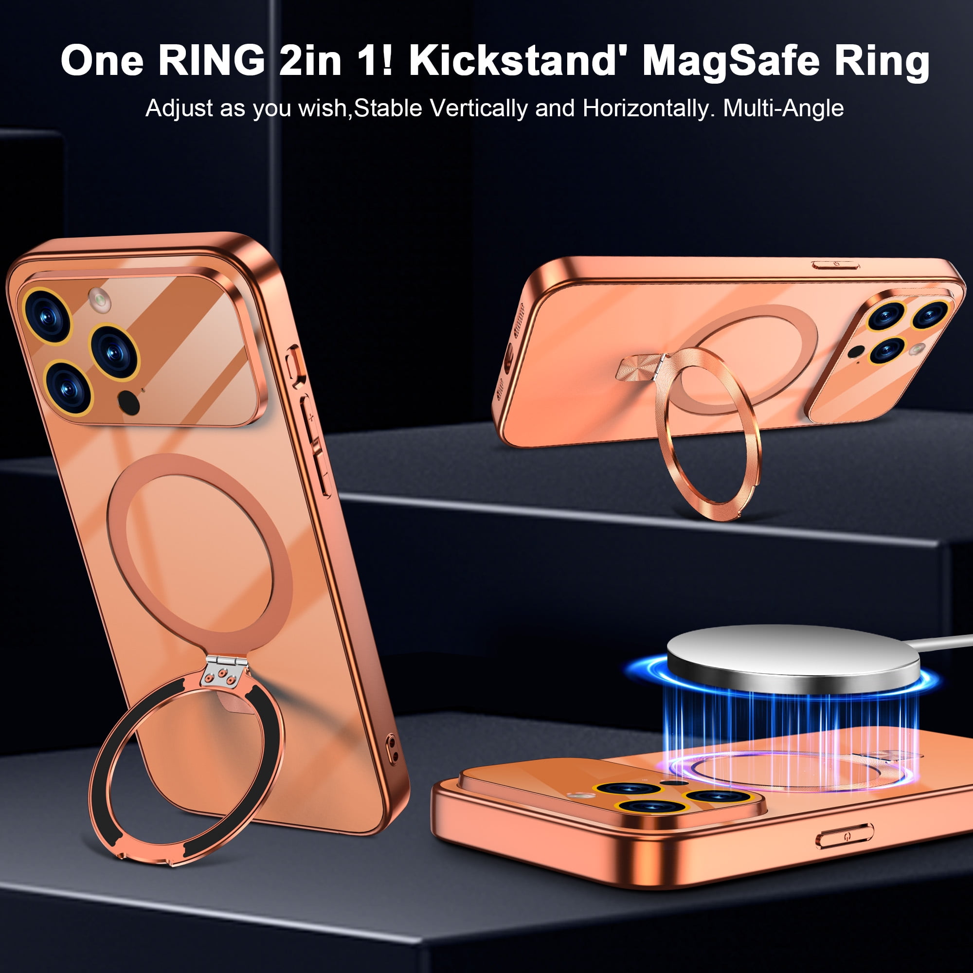 JETeacka Magnetic Case for iPhone 13 Pro Max with Stand MagSafe Compatible Camera Protection Military Drop Protection Not Yellowing Slim Cover, Orange