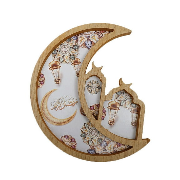 WEISIPU Ramadan Wood Tray Moon Star Tableware Eid Mubarak Party Serving for Breakfast Dinner Dessertry Pastry Display Holder Decoration Ornament