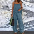 thumbnail image 2 of 2 Piece Outfits Summer,Women's 2 Piece Cotton Linen Outfits Casual Loose Sleeveless Tank Top Wide Leg Pant Sets Summer with Pockets, 2 of 6