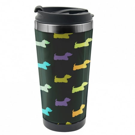 

Dog Lover Travel Mug Terrier Silhouettes Steel Thermal Cup 16 oz by Ambesonne