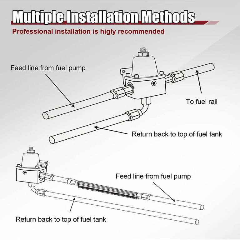 Top10 Racing Adjustable Fuel Pressure Regulator Set Universal EFI FPR with  0-100 Psi Gauge 6AN - 6AN Feed & Return Fuel Line Hose Fitting Connectors