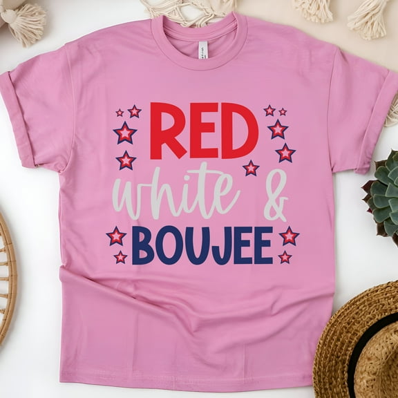 Red White & Boujee Graphic T-Shirt – Patriotic Stars Women’s Tee, Azalea, Size S