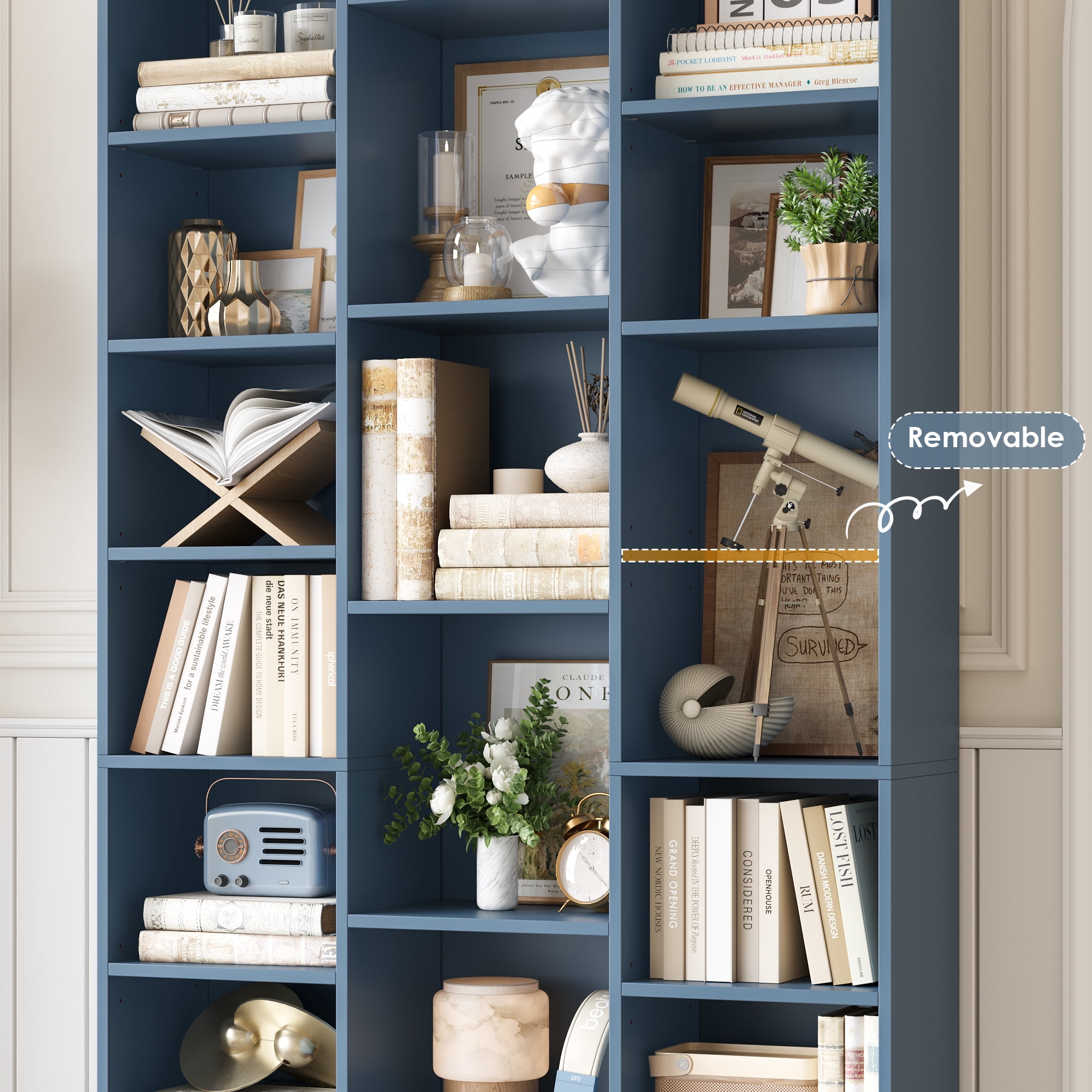 Homfa 2 Pieces Blue Bookshelves, 71’’ Tall Three Row Bookshelf with Adjustable Shelves, 21-Cubes CD Display Storage Organizer Shelf for Living Room Home Office
