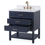 Tennant Brand 30 Modern Navy Blue Bathroom Vanity with White Quartz Top