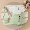 thumbnail image 5 of Atogsazn Baby Girl Knitted Clothes Set Toddler Ruffle Short Sleeve Top and Skirt Outfit with Bag Fashion Green 9-12 Months, 5 of 9