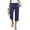 275#Navy, variant on Capri Pants for Women Cotton Linen Straight Leg Pants with Pockets Cropped Elastic Waist Trousers Vacation Outfits Navy M