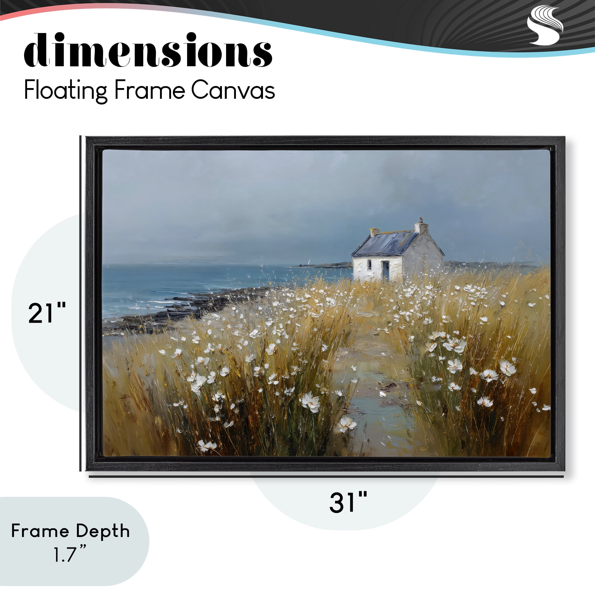 Stupell Industries Oceanfront Cottage Wildflowers Black Framed Floater Canvas Wall Art, design by Petal Prints Design
