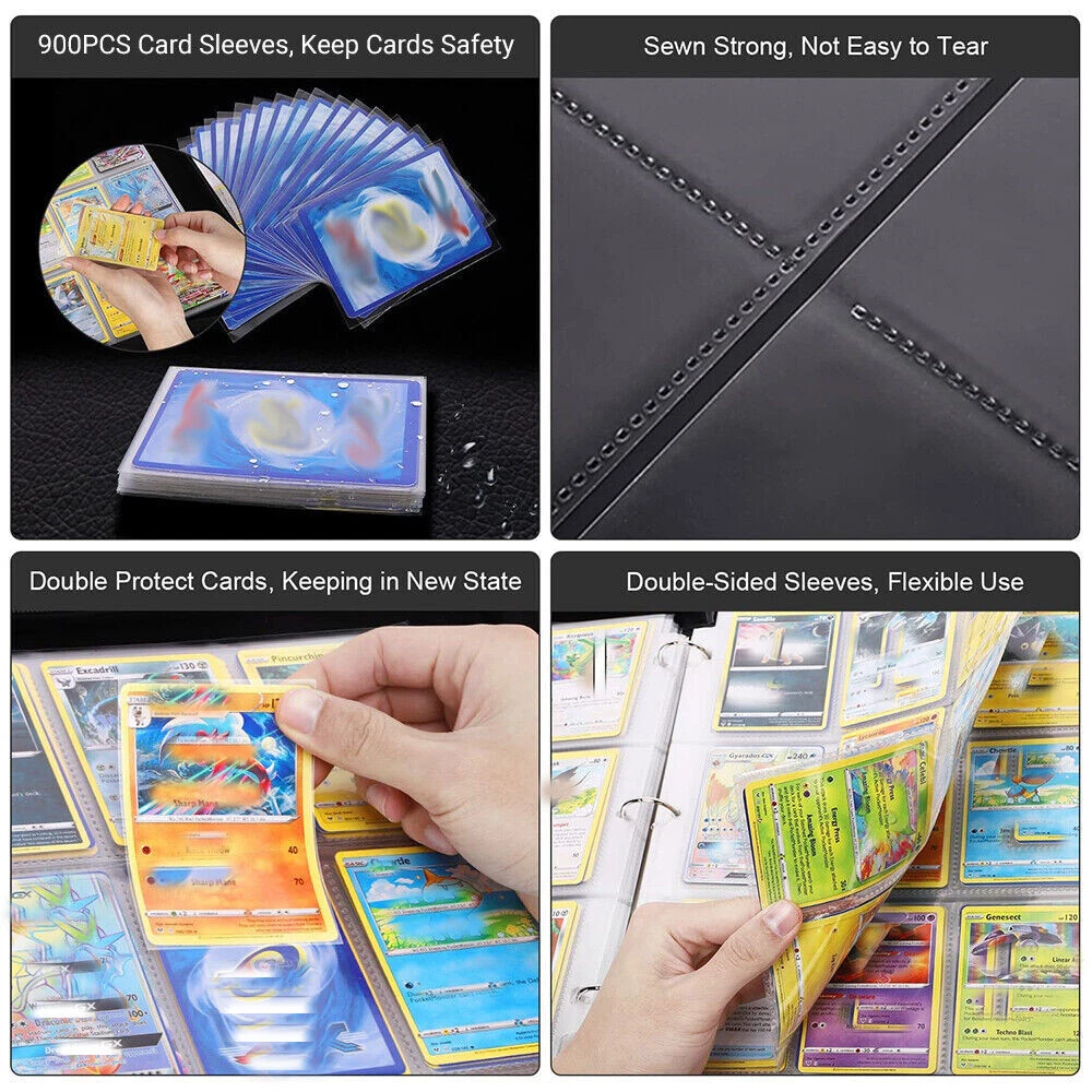 900 Cards Pocket Binder 9 Pockets Trading Cards Album Folder Case Collection
