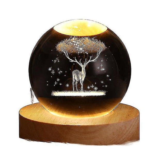 Lámpara de noche con bola de cristal luminosa USB, regalo de Navidad