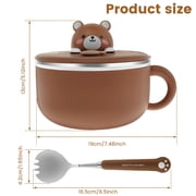 Ramen Bowl Set with Fork,Cute bear Instant Ramen Noodle Bowls with Lid,Extra Large Ceramic Soup Bowls with Handle,Japanese Ramen Cooker