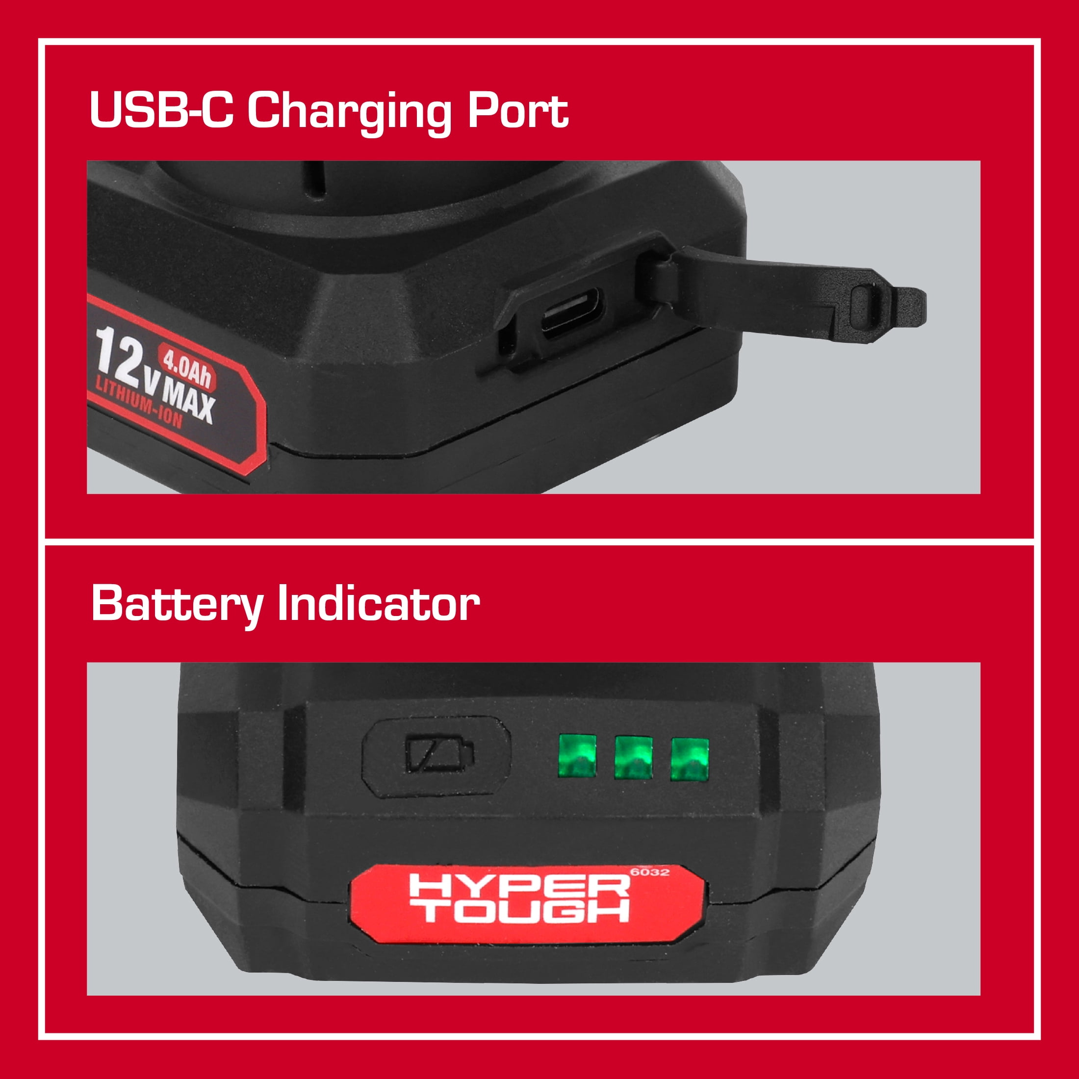 Hyper Tough 12V Lithium-Ion 4.0Ah Rechargeable Battery