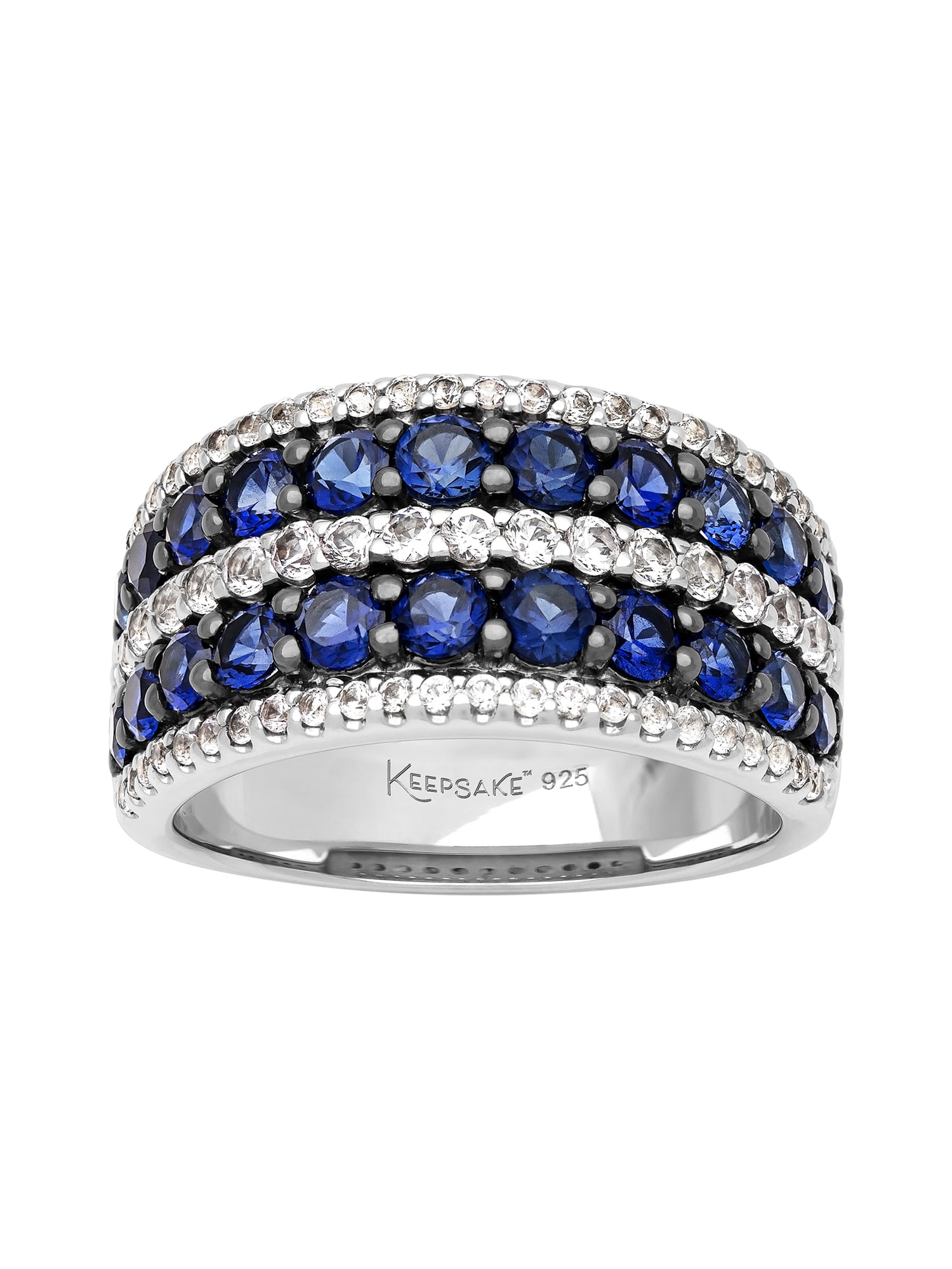 3 Carat TGW Created Blue and White Sapphire Women's "Cyan Gem" Anniversary Band in Sterling Silver