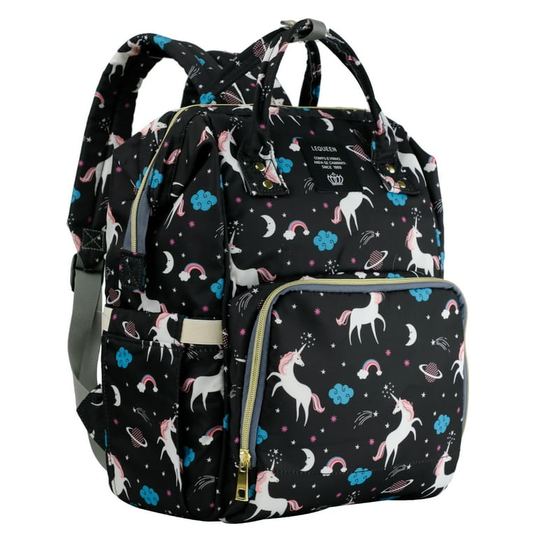LEQUEEN Large Capacity Unicorn Diaper Bag Backpack Insulated Pocket for Boy Girl Black Walmart