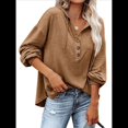 thumbnail image 1 of Sudadera con Capucha y Botones para Mujer, con Cuello en V, Larga y Cordón Ajustable. Camisetas Henley. Caqui S, 1 of 8