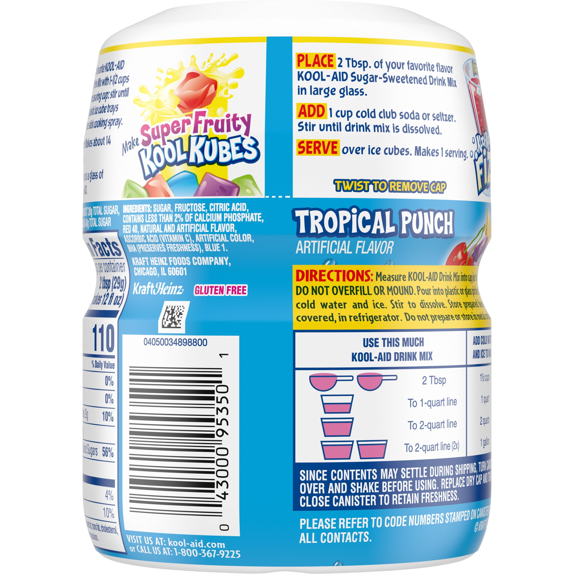 Kool-Aid Drink Mix, 1 Canister, for Flavorful Hydration and Shareable Refreshment, Tropical Punch, Good Source of Vitamin C, Caffeine Free, 19 oz