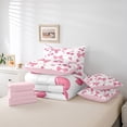 thumbnail image 5 of Homewish Kids Princess Bow-tie Bedding Comforter Set 7pcs for Teens, Kawaii Cherry Leaf Queen Bedding Sets, White Pink Cartoon Theme Reversible Queen Sheet Sets, Breathable Home Decor, 5 of 7