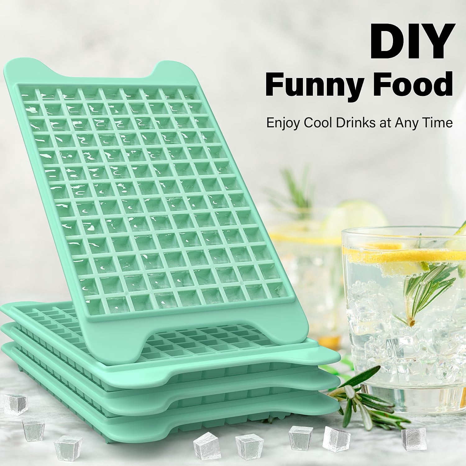 Crushed Ice Tray for Freezer with Storage Box, 468PCS Small Ice Cubes, Mini Pellet Ice Maker for Beverages Water Bottles, Easy Clean & Stackable, Green