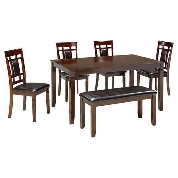 Pemberly Row 6-Piece Wood Dining Set with Vinyl Upholstered Seat in Brown
