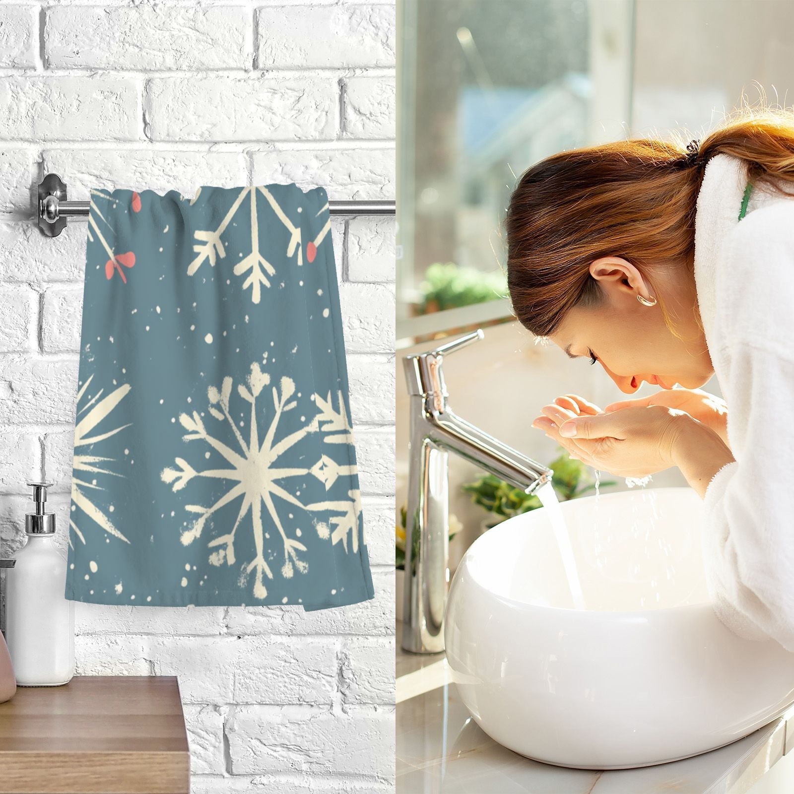 Cute Christmas Snowflakes Hand Towels Cotton Bath Towels Large Face Towels Absorbent for Bathroom 2 Packs