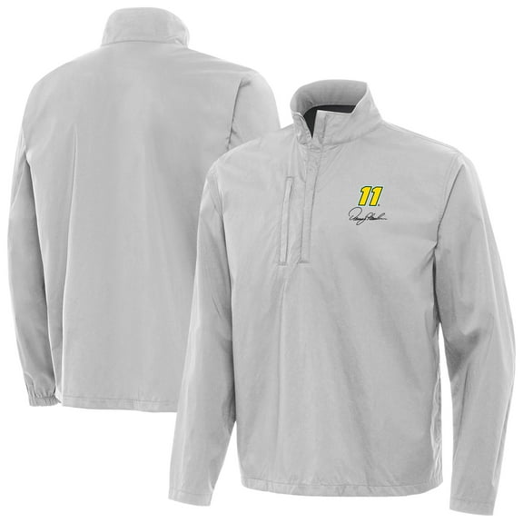 Men's-Antigua  Heather Gray Denny Hamlin Brisk Quarter-Zip Pullover Jacket