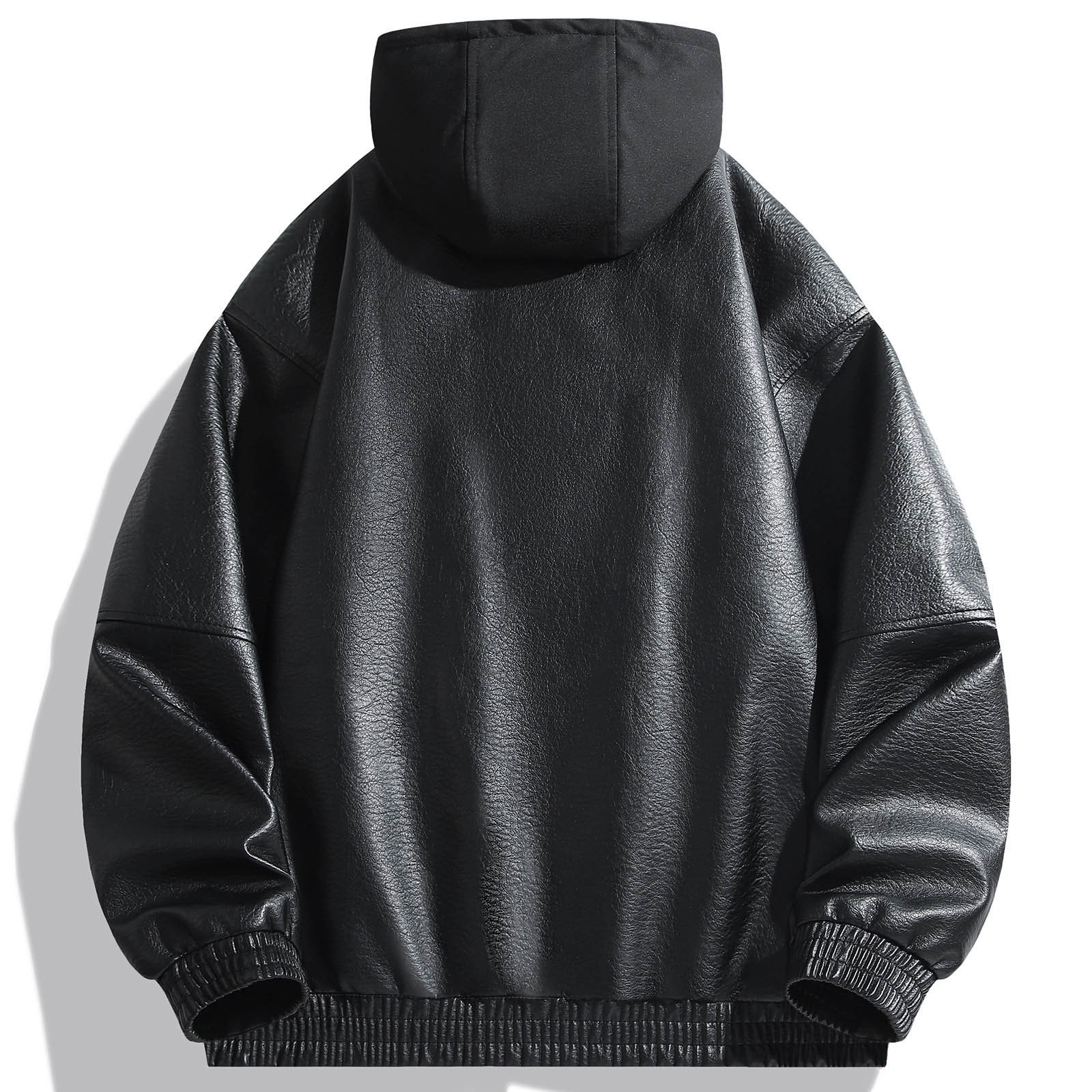 Wuxian Mens Casual Leather Jacket Slim Fit Full Zip Up Stand Collar Long Sleeve Lightweight Motorcycle Style Outerwear Coat With Pockets Stylish Cozy Daily Wear,Black,M