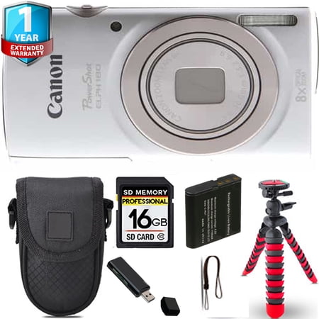 Canon PowerShot ELPH 180 Camera (Silver) + Spider Tripod + Case+ 1 Yr Warranty