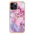 thumbnail image 2 of ELEHOLD Plating Rugged Case For iPhone 15 Pro Slim Marble Pattern Heavy Duty Shockproof Stand Cover, with Shiny Rotating Ring Stand, Pink, 2 of 6