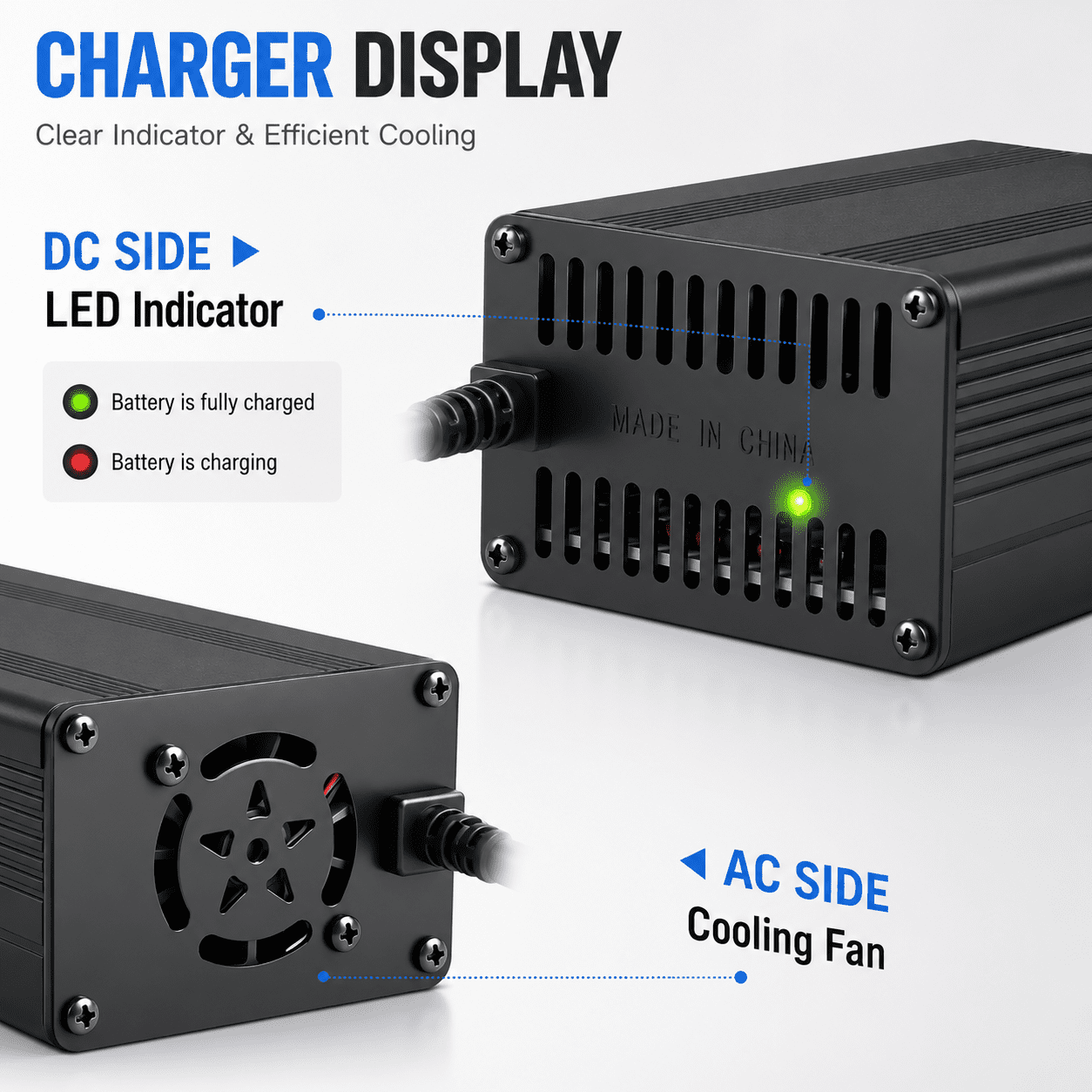 12V 10A Lithium Battery Charger, 14.6V Battery Charger with Premium Aluminum Housing - 0V Activation for LiFePO4  Golf Cart, RV, Marine, Boat, Trolling Motor - Includes Connector