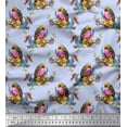 thumbnail image 1 of Soimoi Blue Cotton Voile Fabric Leaves,Floral & American Robin Bird Print Fabric by The Yard 56 Inch Wide, 1 of 3