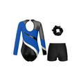 thumbnail image 4 of YiZYiF Kids Girls Shiny Rhinestones Gymnastic Outfit Long Sleeve Leotard with Shorts Hair Band Gym Suit Royal Blue&Black 12, 4 of 7
