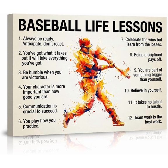 Baseball Life Lessons Wall Art Poster Inspirational Quotes Prints for Sports Lovers Ideal Decor for Bedroom Game Room or Locker Room Motivational Wall Decor--